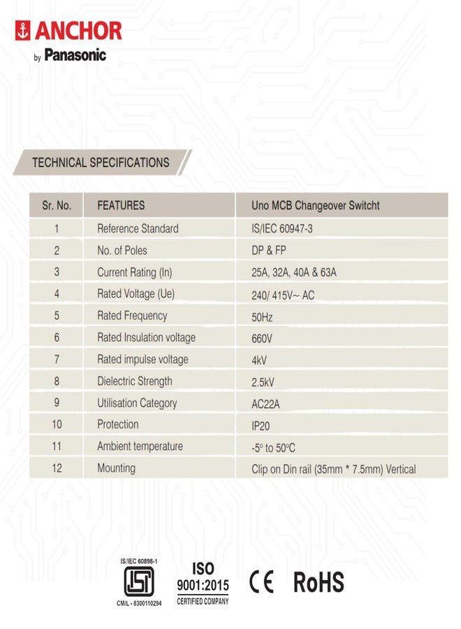Anchor by Panasonic 98082 UNO Series 32 Ampere Dual Pole Change Over Switch Circuit Breaker Safe Reliable Protection - Image 4
